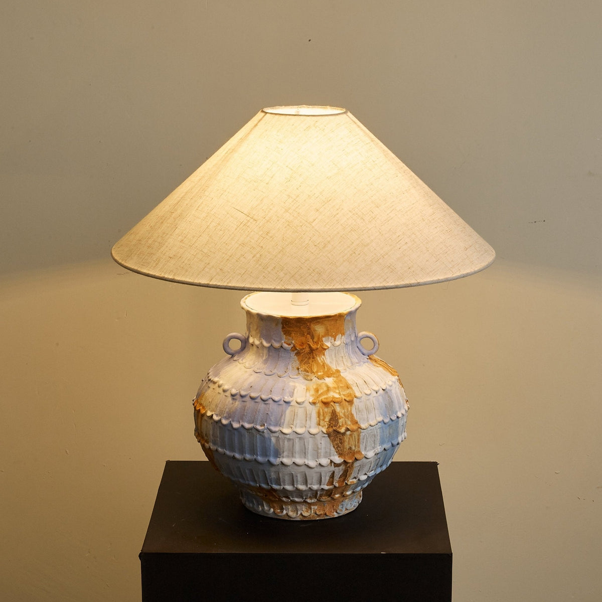 Lumaqua Ceramic Table Lamp with Fabric Shade for Bedroom and Living Room