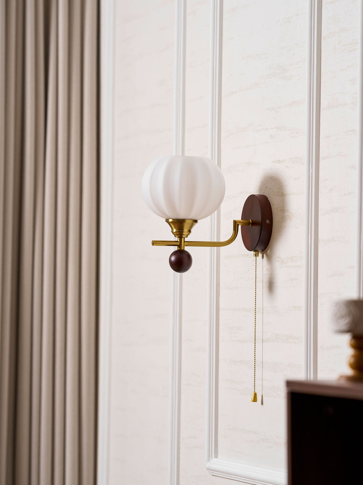 Lumea Crest Wall Sconce in Gold and Walnut Wood