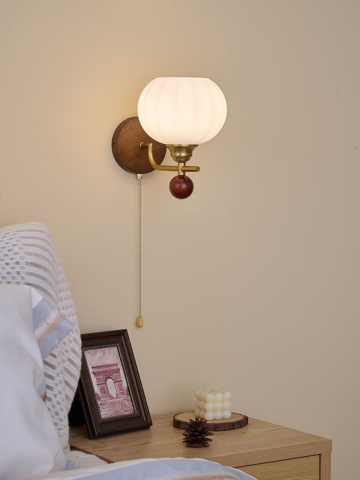 Lumea Crest Wall Sconce in Gold and Walnut Wood