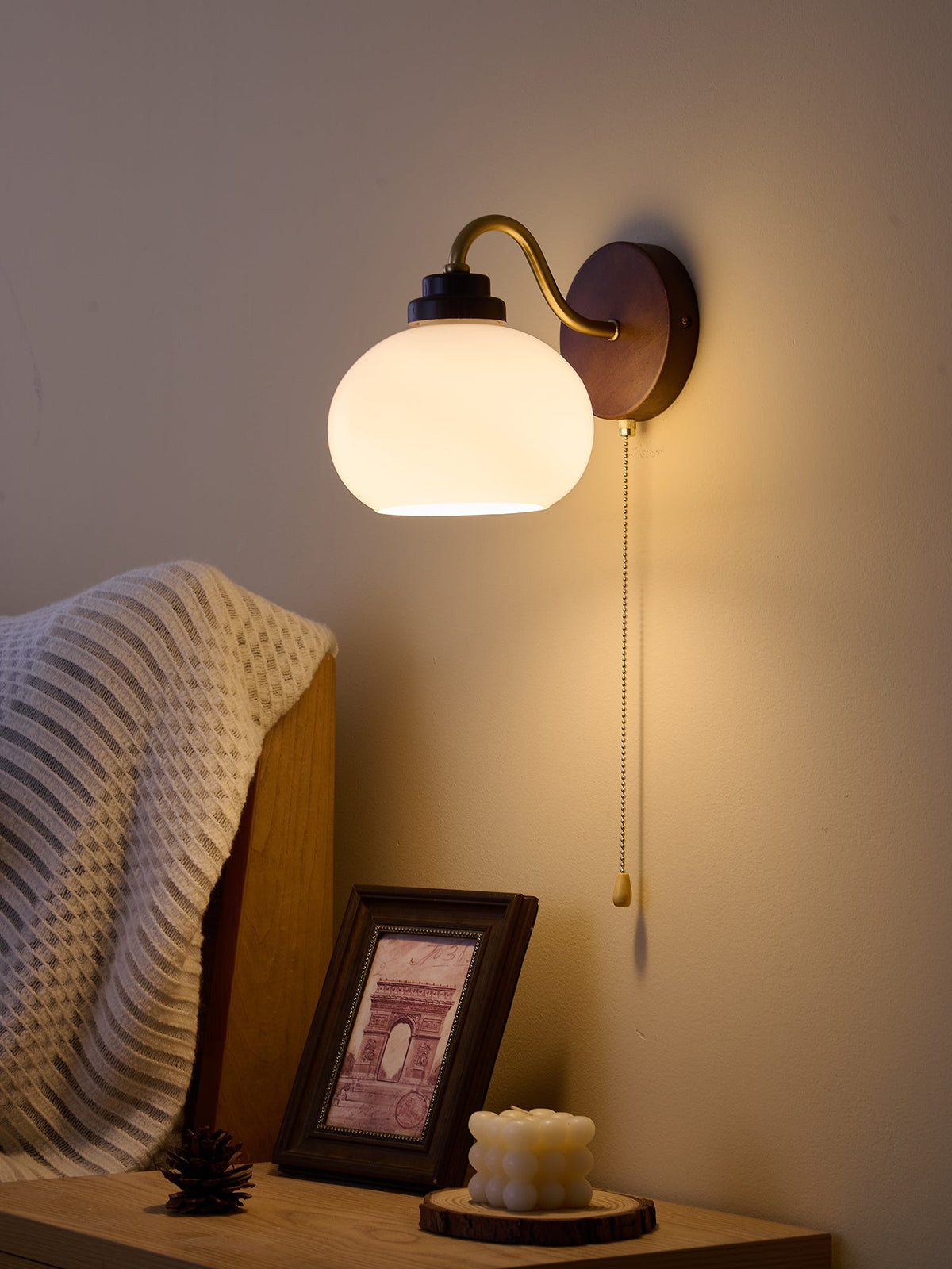 Lumea Crest Wall Sconce in Gold and Walnut Wood