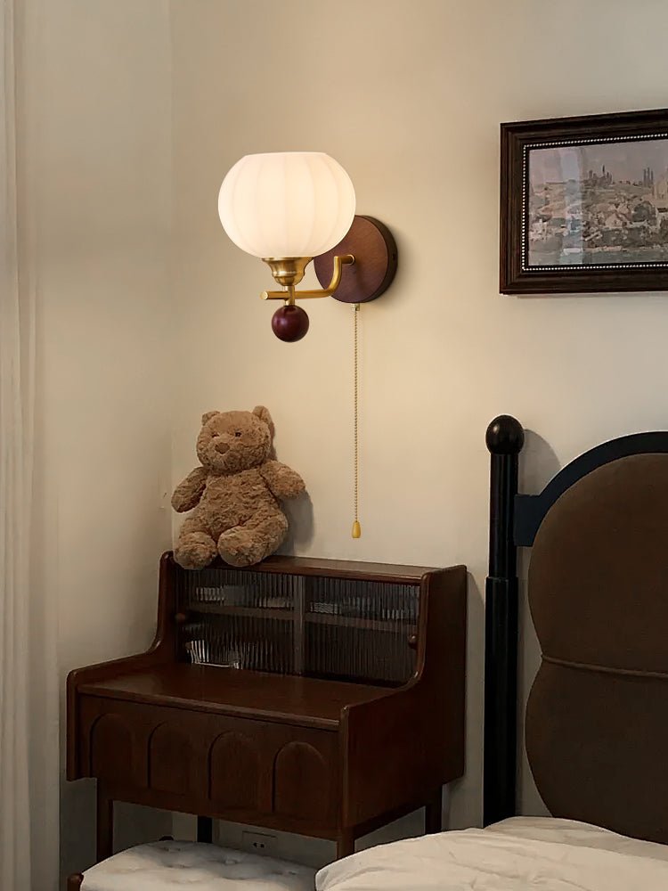 Lumea Crest Wall Sconce in Gold and Walnut Wood