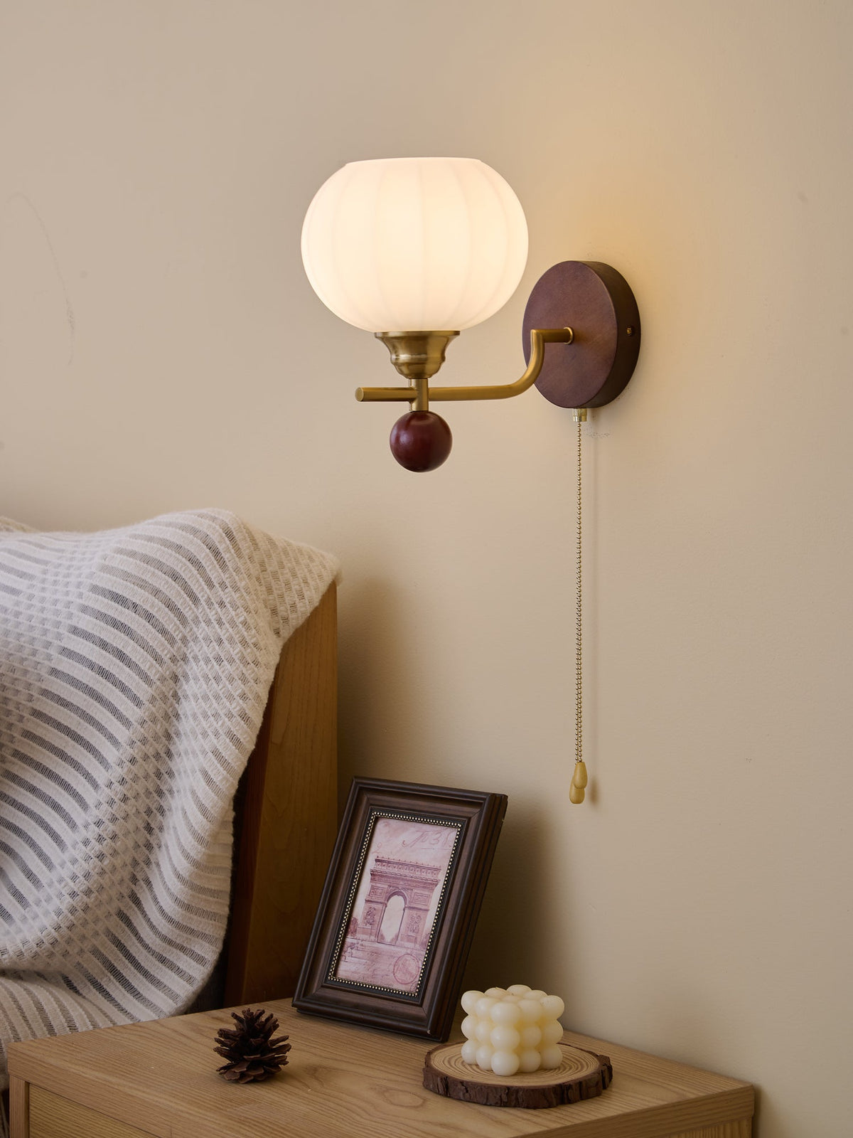 Lumea Crest Wall Sconce in Gold and Walnut Wood