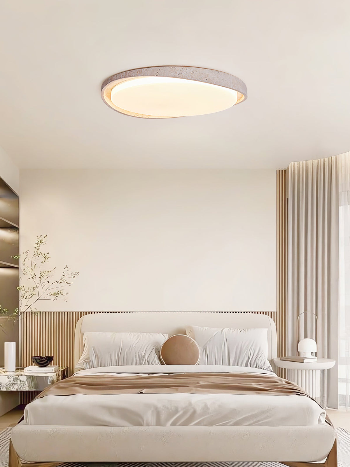 Lumen Arc Ceiling Light in Yellow Travertine | Modern Flush Mount LED
