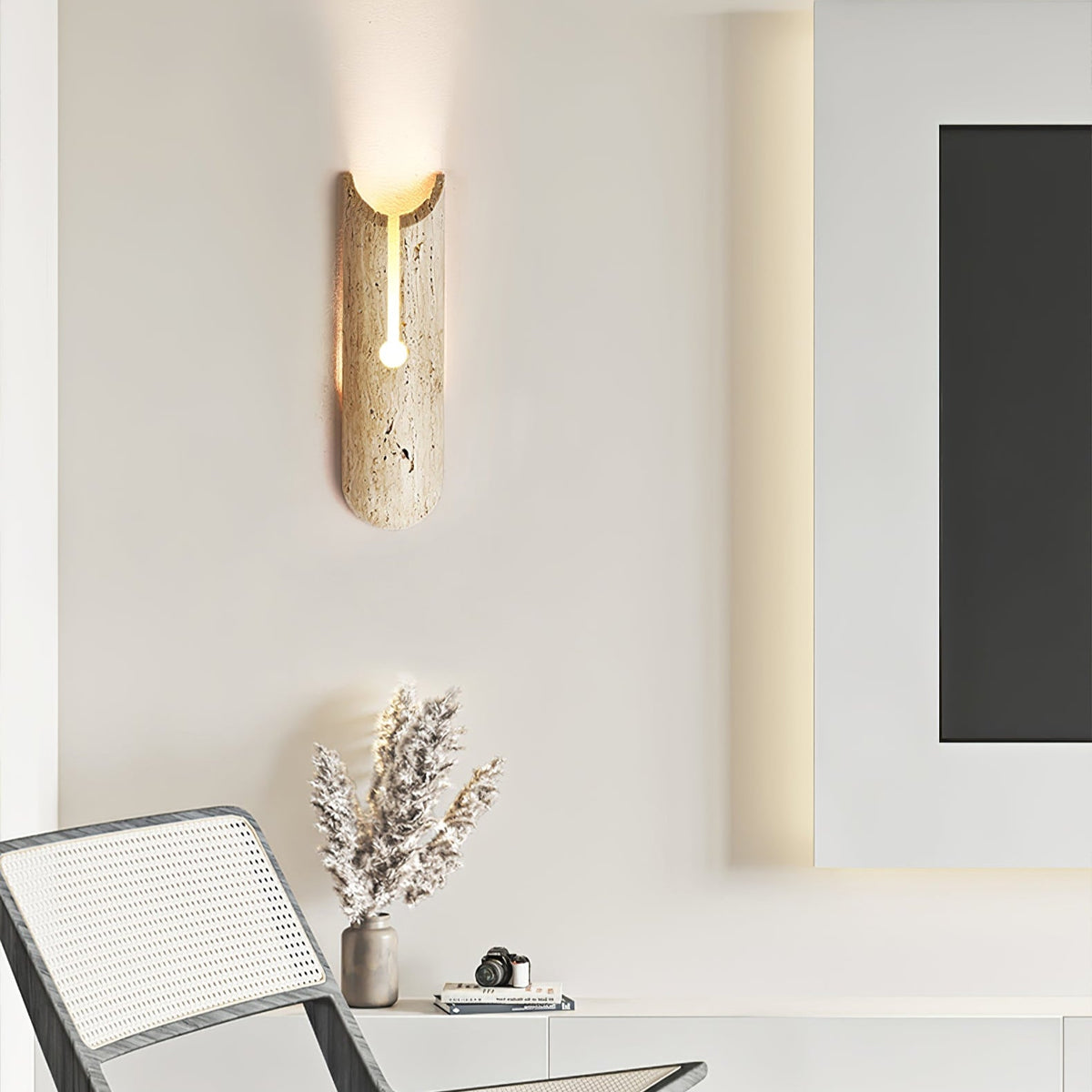 Lumen Crest Travertine Wall Sconce with Integrated LED