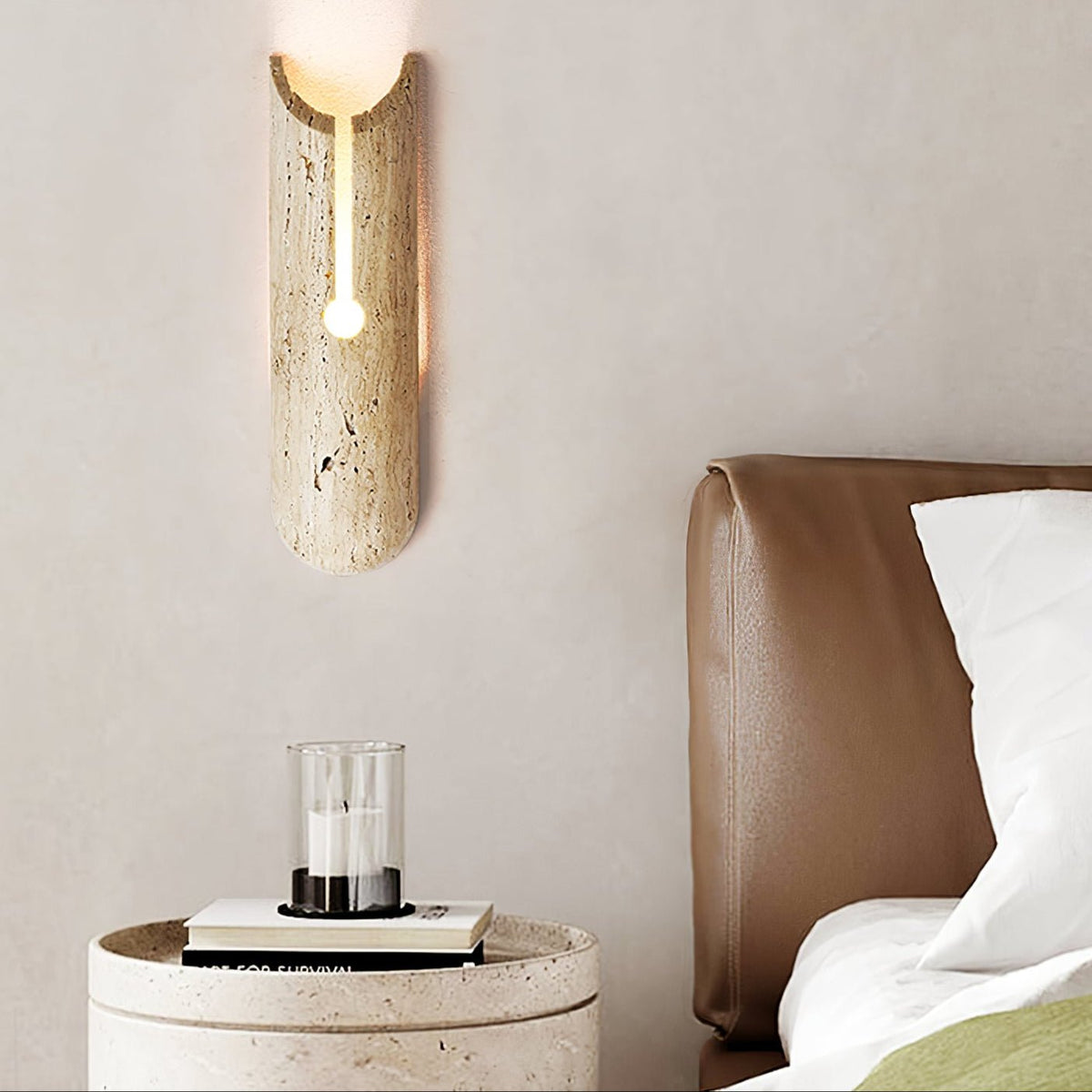 Lumen Crest Travertine Wall Sconce with Integrated LED