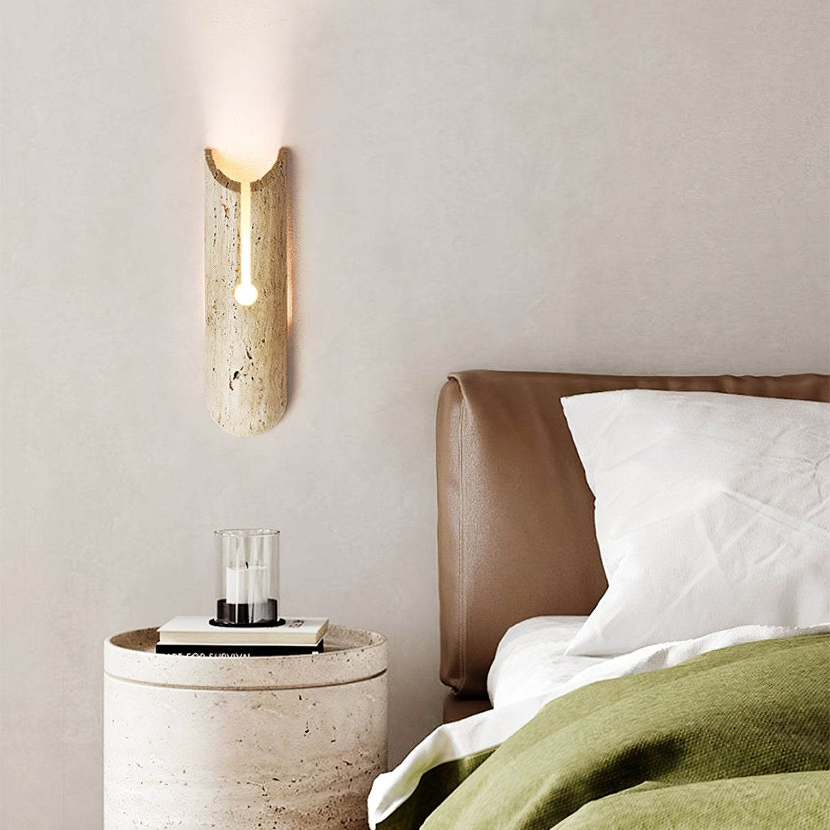 Lumen Crest Travertine Wall Sconce with Integrated LED