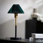 Lumi Pleated Table Lamp – Velvet Shade, Brass & Black Metal Base