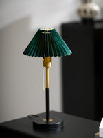 Lumi Pleated Table Lamp – Velvet Shade, Brass & Black Metal Base