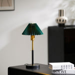 Lumi Pleated Table Lamp – Velvet Shade, Brass & Black Metal Base