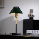 Lumi Pleated Table Lamp – Velvet Shade, Brass & Black Metal Base