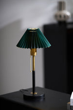 Lumi Pleated Table Lamp – Velvet Shade, Brass & Black Metal Base