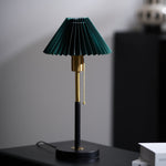 Lumi Pleated Table Lamp – Velvet Shade, Brass & Black Metal Base