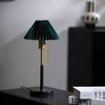 Lumi Pleated Table Lamp – Velvet Shade, Brass & Black Metal Base