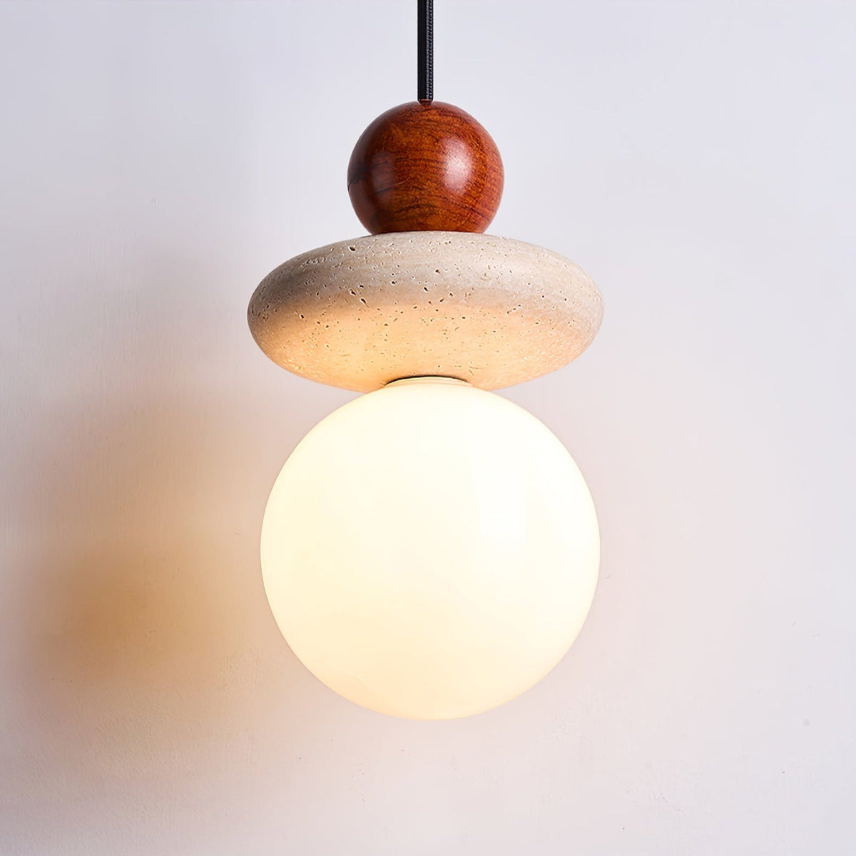Lumi Travertine Pendant Light – Natural Stone & Opal Glass