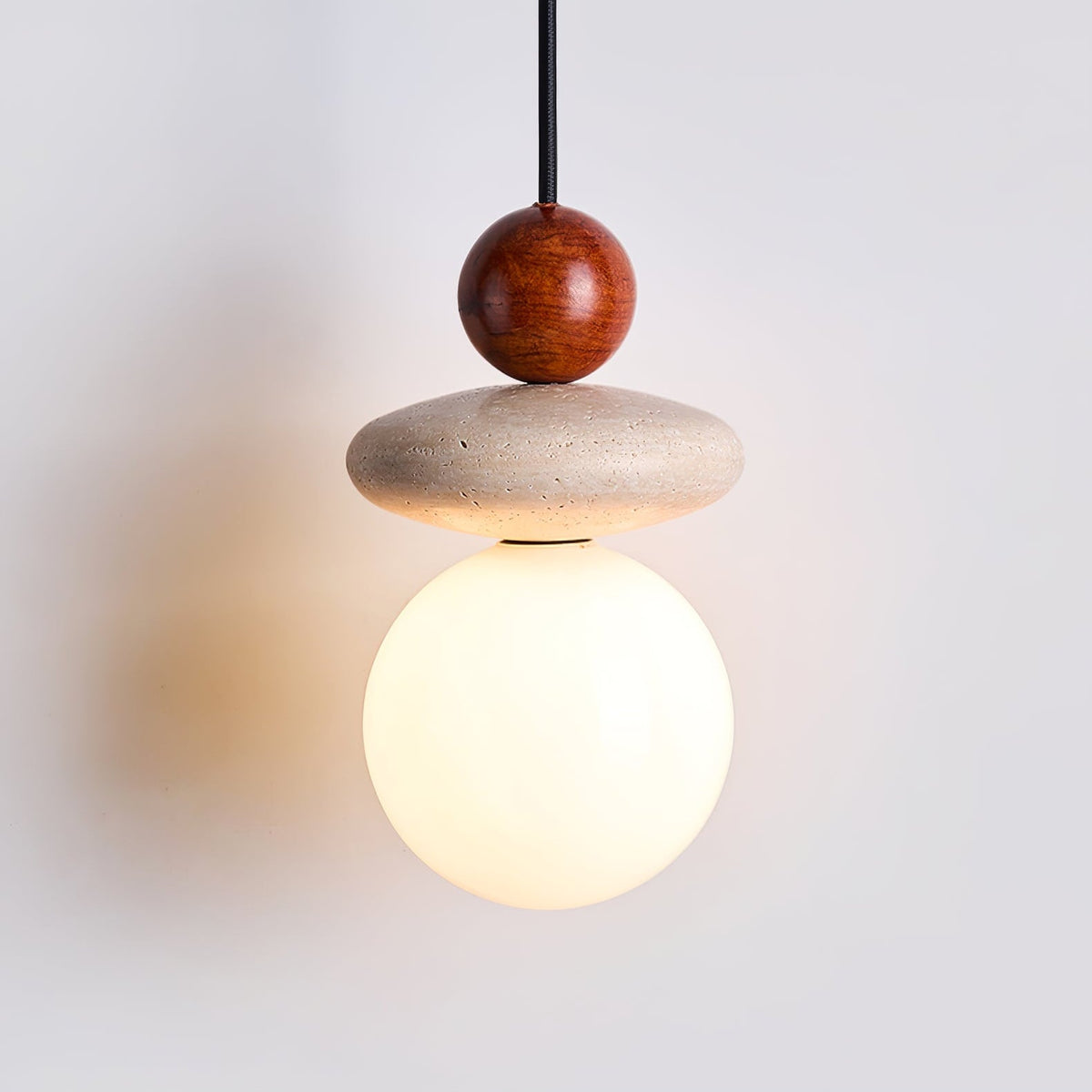 Lumi Travertine Pendant Light – Natural Stone & Opal Glass