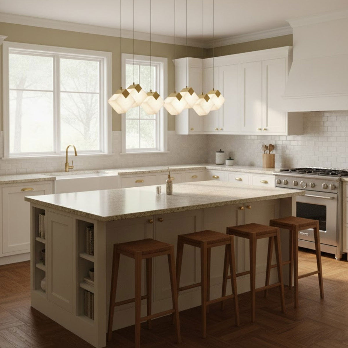 Lumina Vox Alabaster Pendant Light – Sculptural Brass Chandelier
