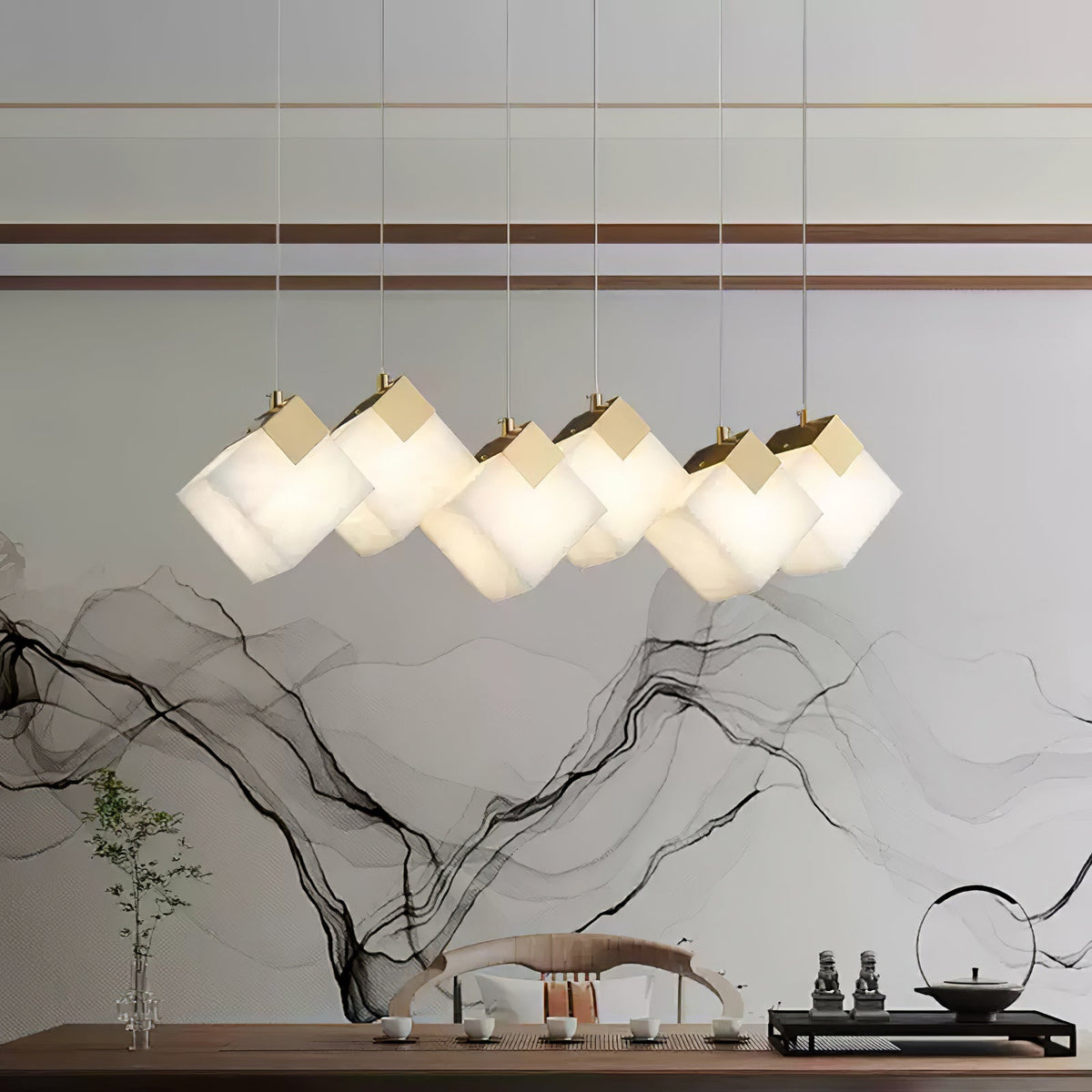 Lumina Vox Alabaster Pendant Light – Sculptural Brass Chandelier