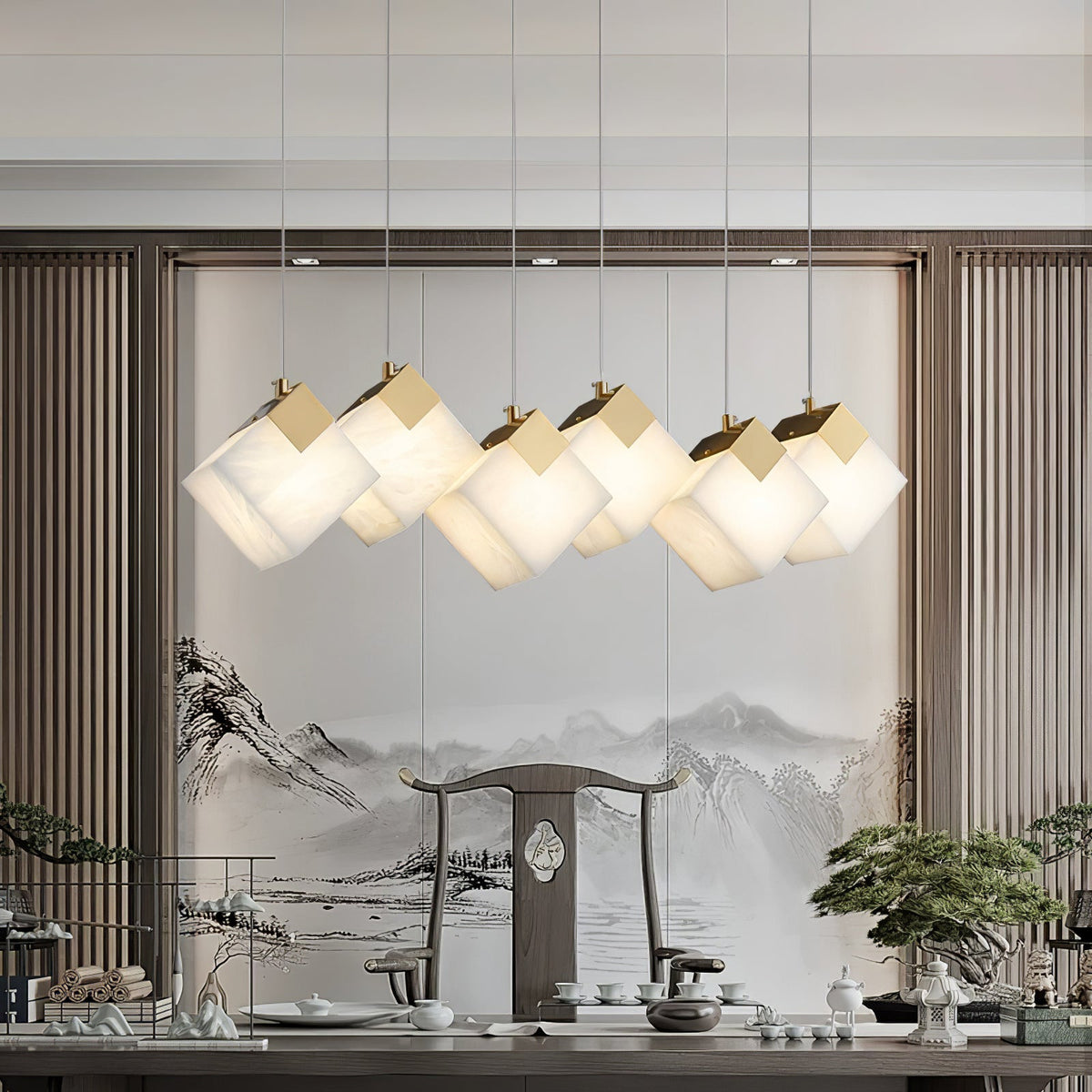 Lumina Vox Alabaster Pendant Light – Sculptural Brass Chandelier