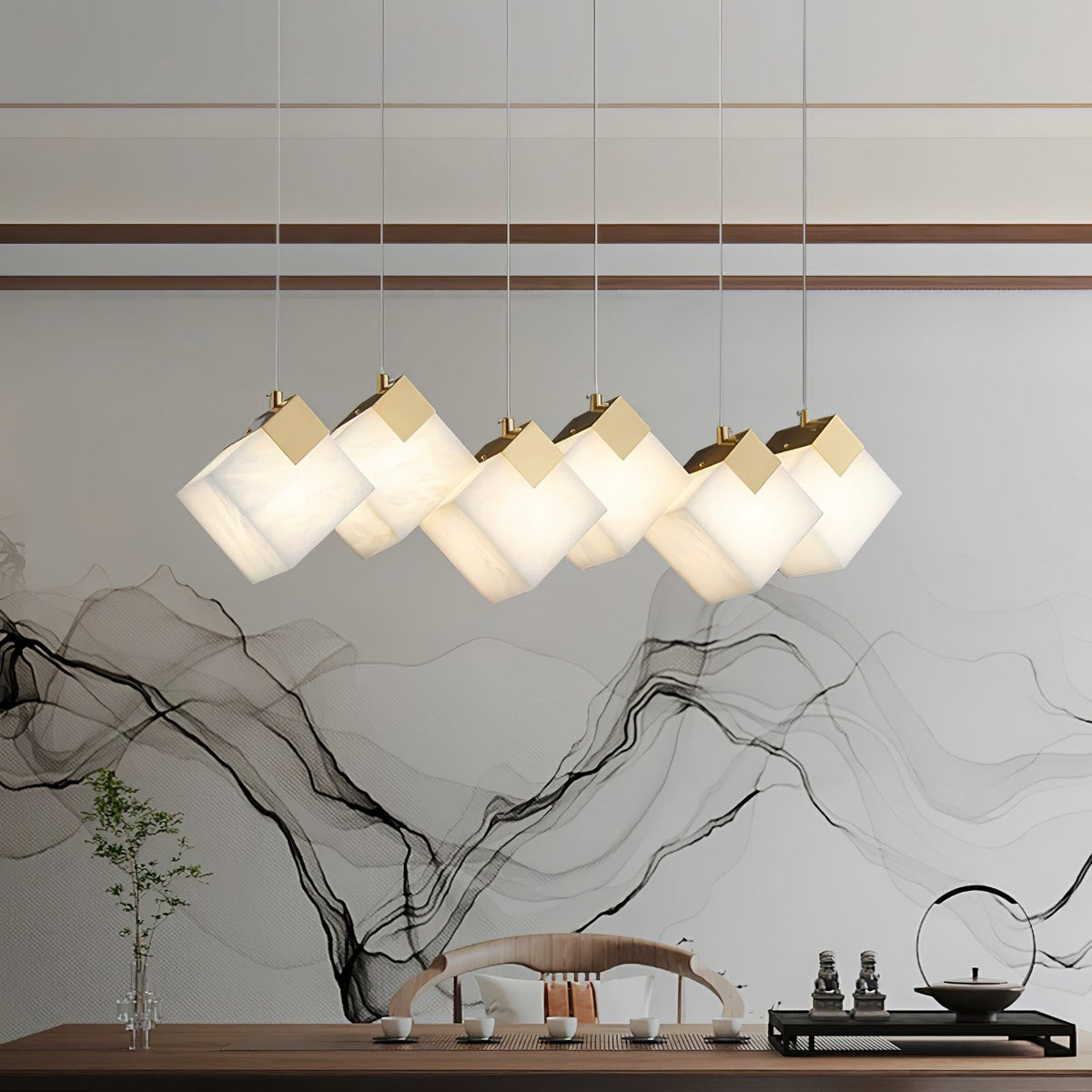 Lumina Vox Alabaster Pendant Light – Sculptural Brass Chandelier