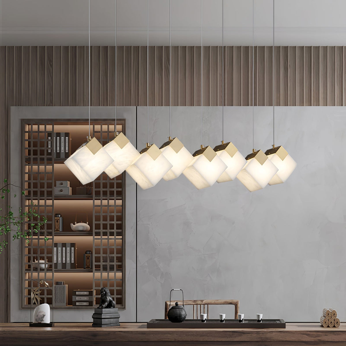Lumina Vox Alabaster Pendant Light – Sculptural Brass Chandelier