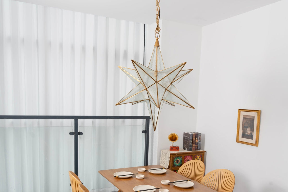 Luminara Star Chandelier – Brass & Glass Starburst Pendant Light