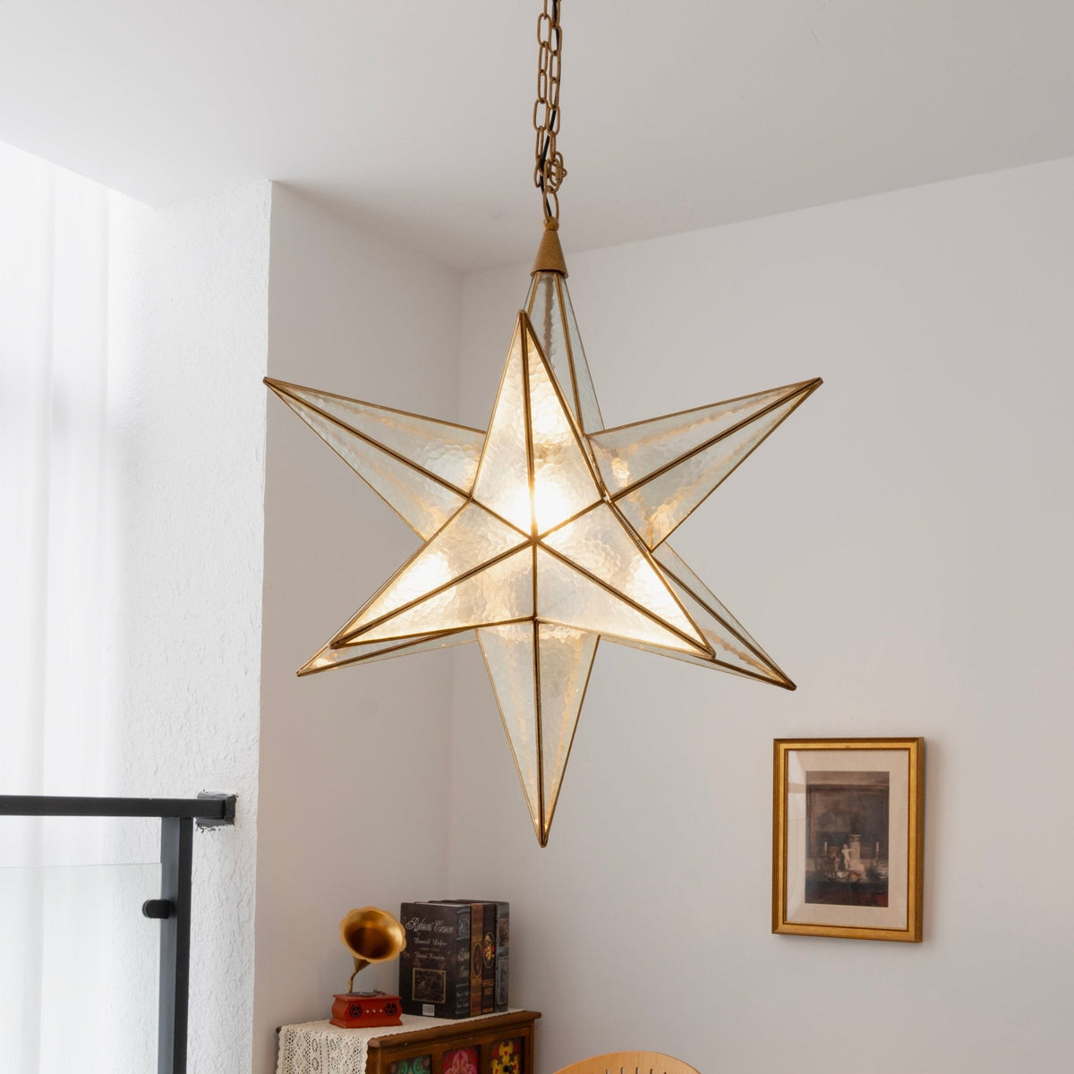 Luminara Star Chandelier – Brass & Glass Starburst Pendant Light