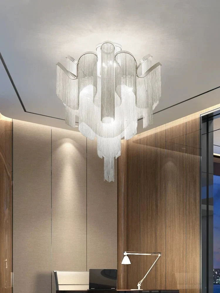 Luminous Cascade Chain Ceiling Light — Modern Aluminum Chandelier