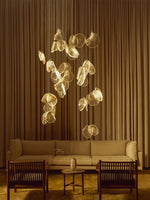 Luminous Glass Petals Pendant Chandelier – Modern LED Hanging Light for Dining Room and Living Room