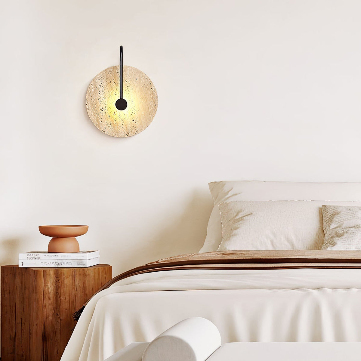 Luminous Horizon Wall Sconce in Yellow Travertine with Black Metal Accent
