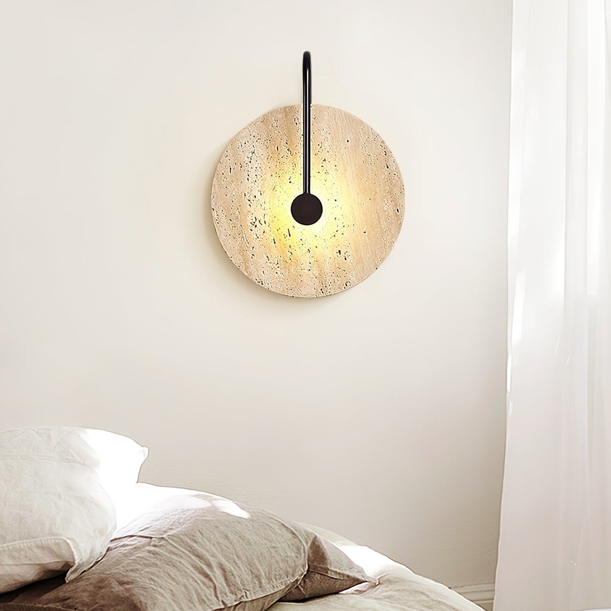 Luminous Horizon Wall Sconce in Yellow Travertine with Black Metal Accent