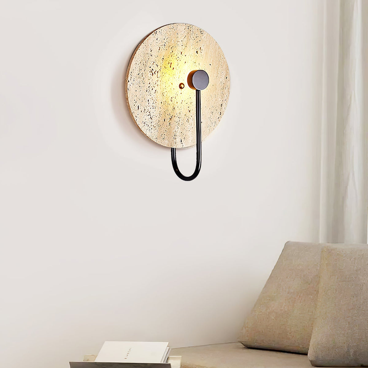 Luminous Horizon Wall Sconce in Yellow Travertine with Black Metal Accent