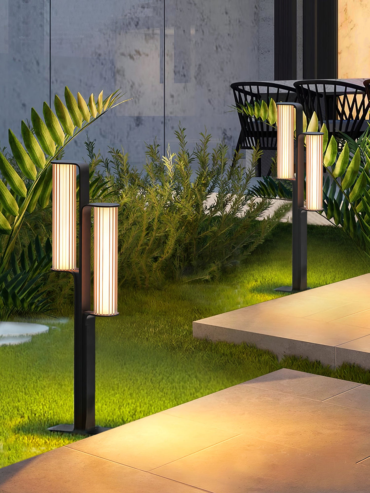 Lumo Arc Duo Outdoor Post Lamp – Modern LED Garden Lighting