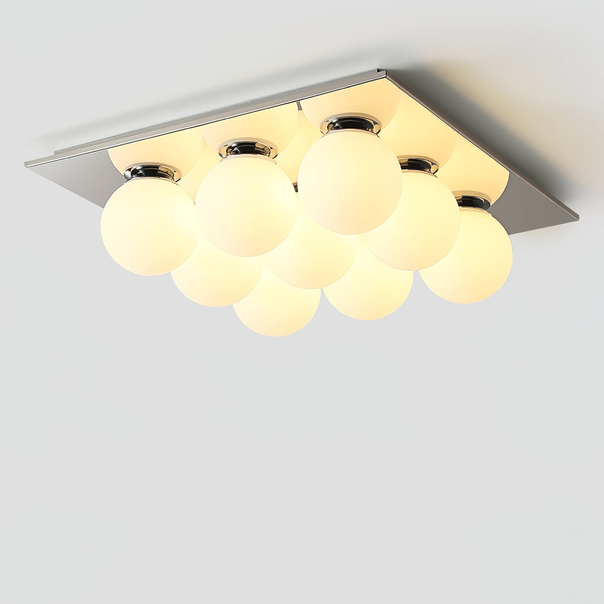 Lumo Cluster Ceiling Light – Nine Glass Orbs in Chrome