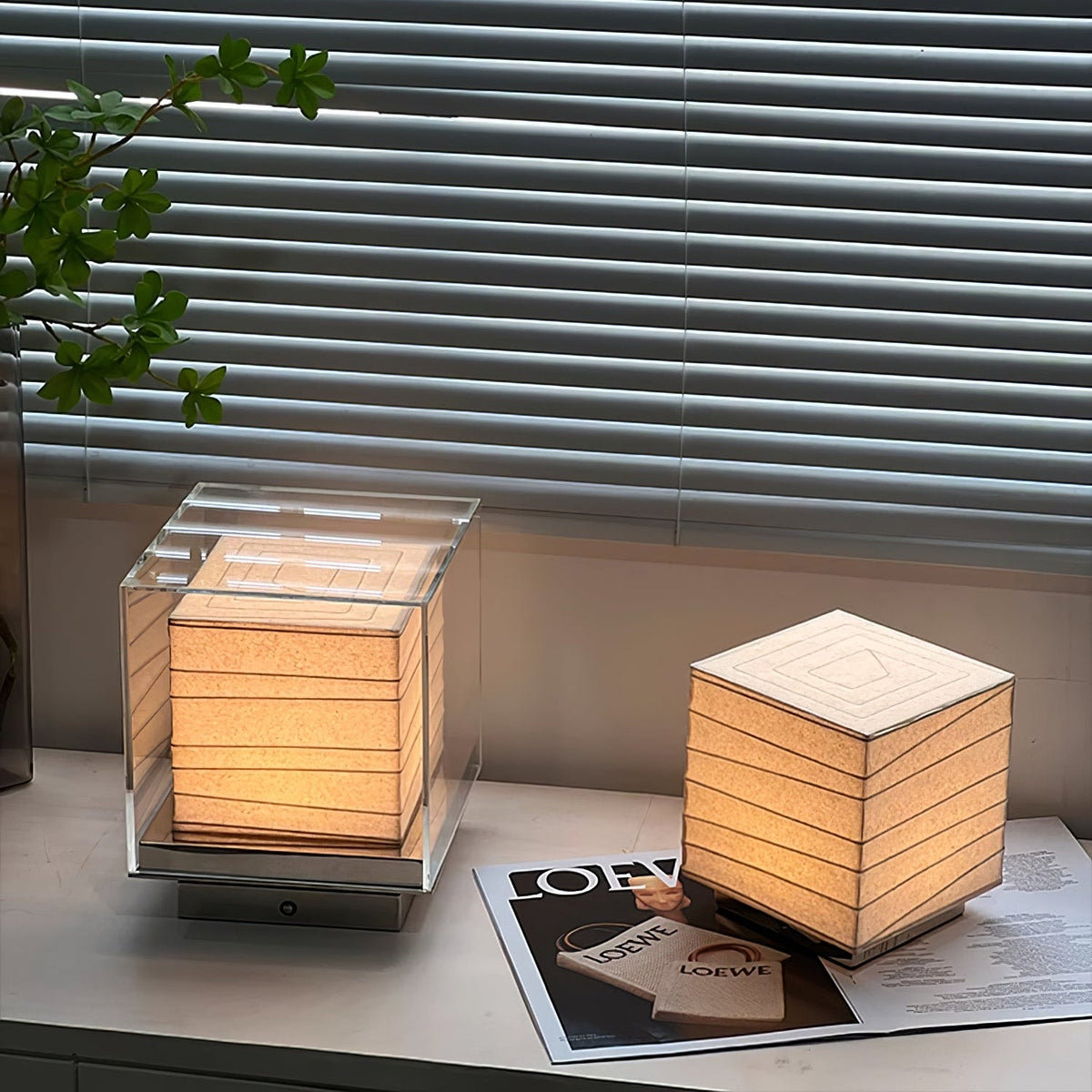 Lumo Cube Table Lamp – Modern Glass & Fabric LED Accent Light