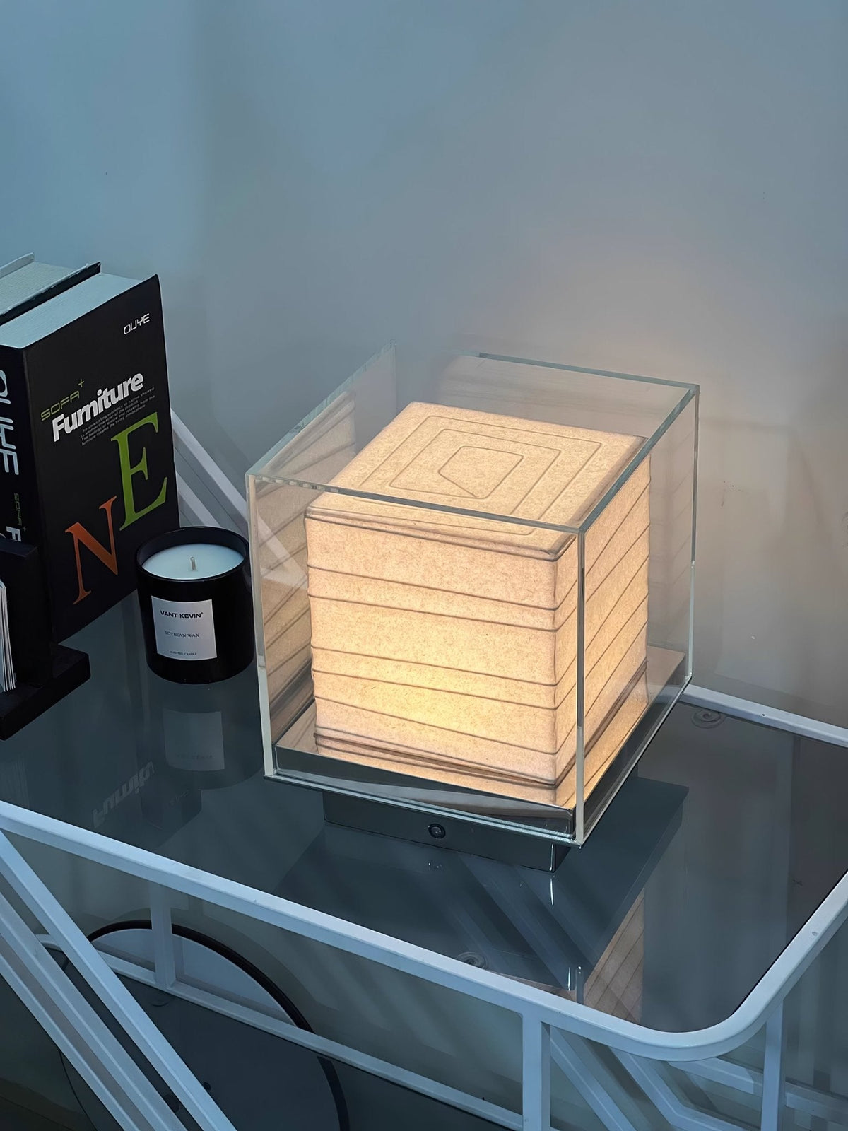 Lumo Cube Table Lamp – Modern Glass & Fabric LED Accent Light