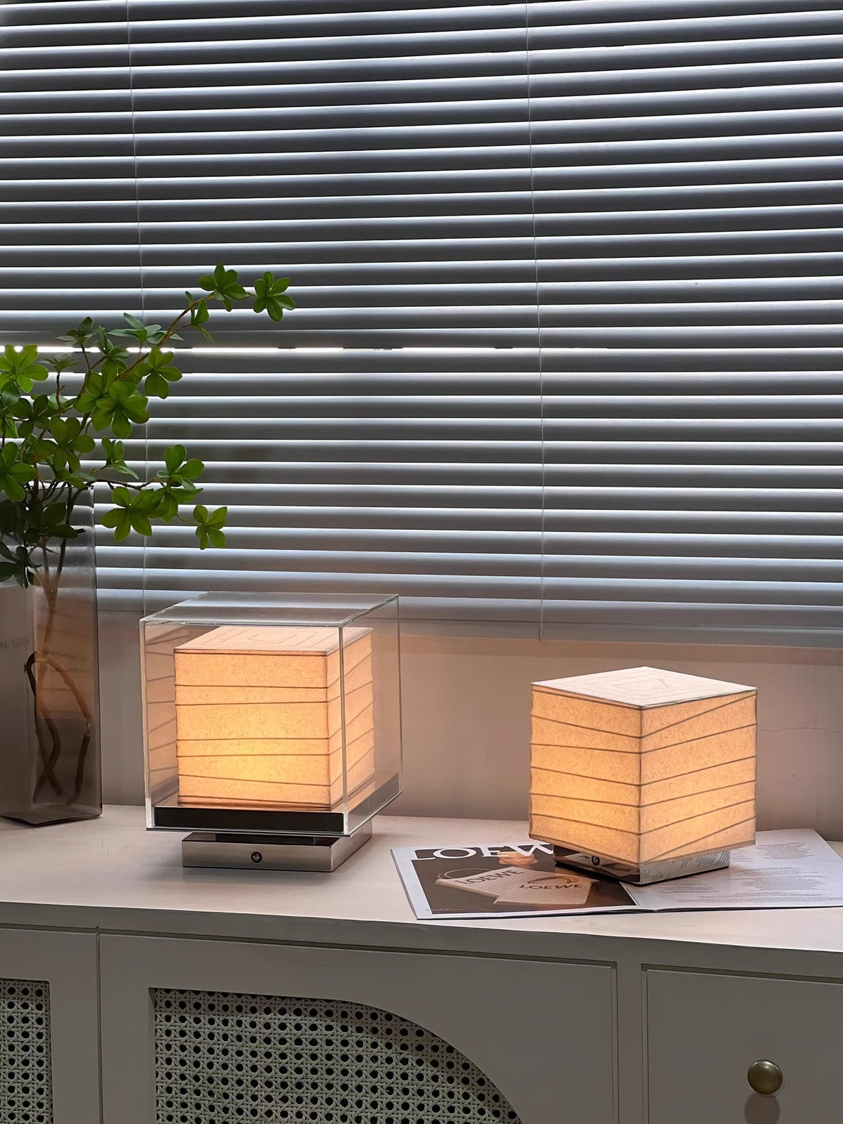 Lumo Cube Table Lamp – Modern Glass & Fabric LED Accent Light