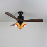 Lumo Orb Ceiling Fan Light with Amber Glass Globes and Walnut Blades