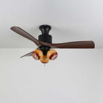 Lumo Orb Ceiling Fan Light with Amber Glass Globes and Walnut Blades