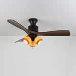 Lumo Orb Ceiling Fan Light with Amber Glass Globes and Walnut Blades