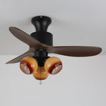Lumo Orb Ceiling Fan Light with Amber Glass Globes and Walnut Blades