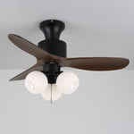 Lumo Orb Ceiling Fan Light with Amber Glass Globes and Walnut Blades