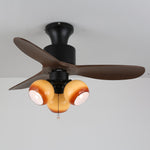 Lumo Orb Ceiling Fan Light with Amber Glass Globes and Walnut Blades