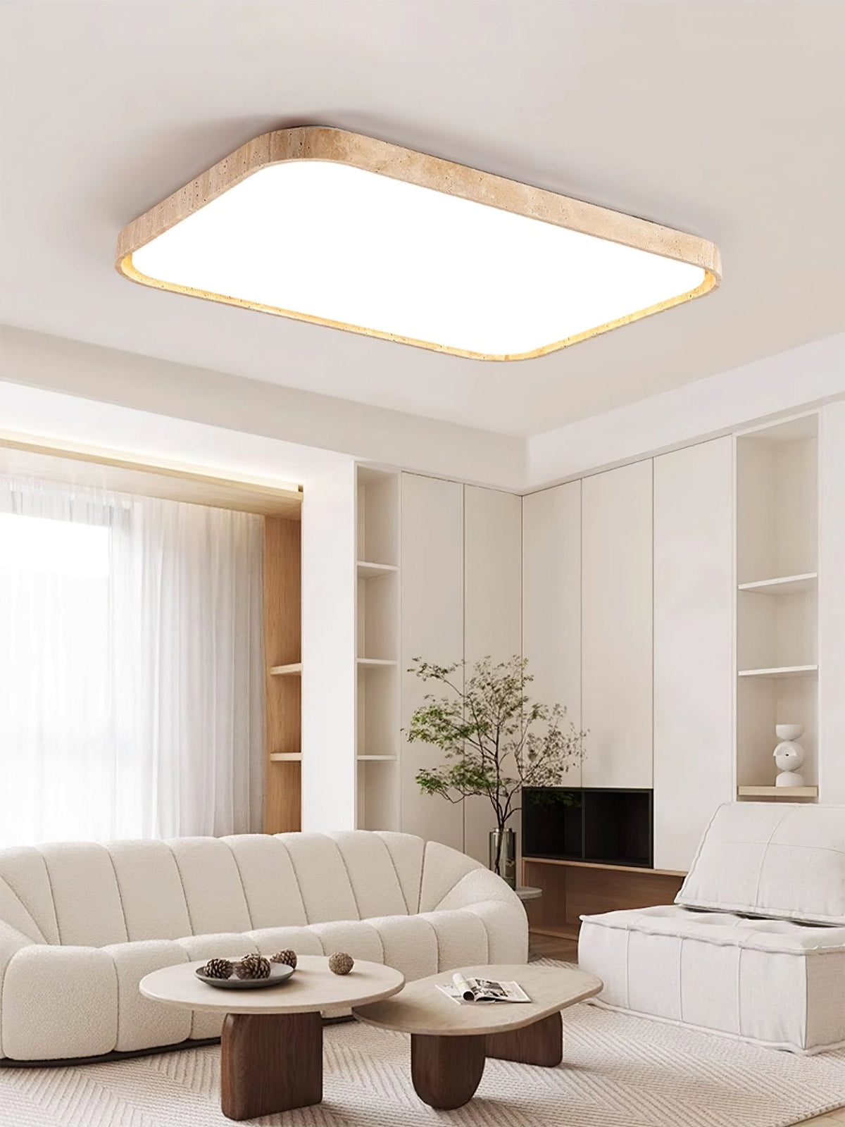 Lumo Stone Travertine LED Flush Mount Ceiling Light for Modern Interiors