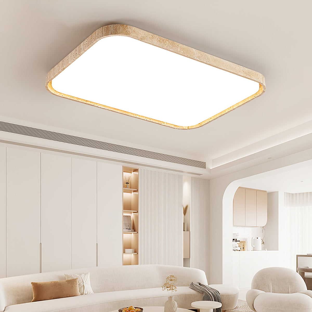 Lumo Stone Travertine LED Flush Mount Ceiling Light for Modern Interiors