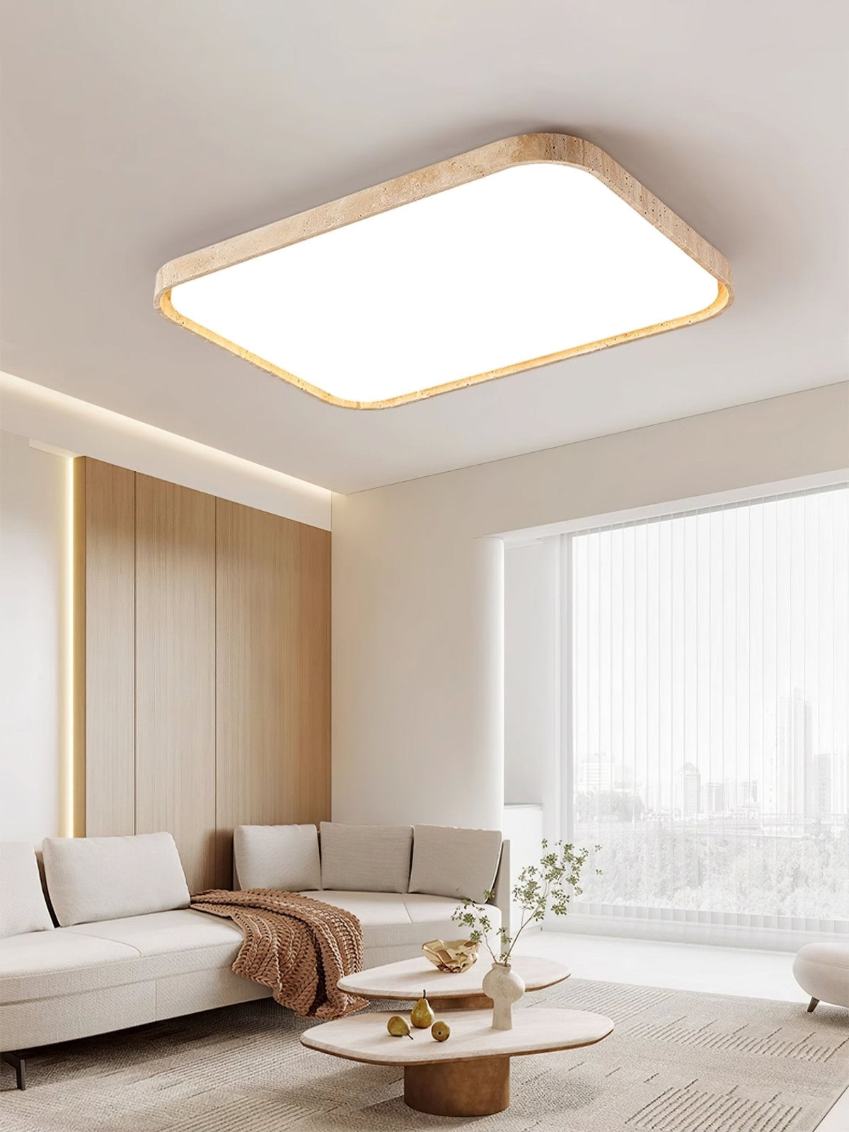 Lumo Stone Travertine LED Flush Mount Ceiling Light for Modern Interiors