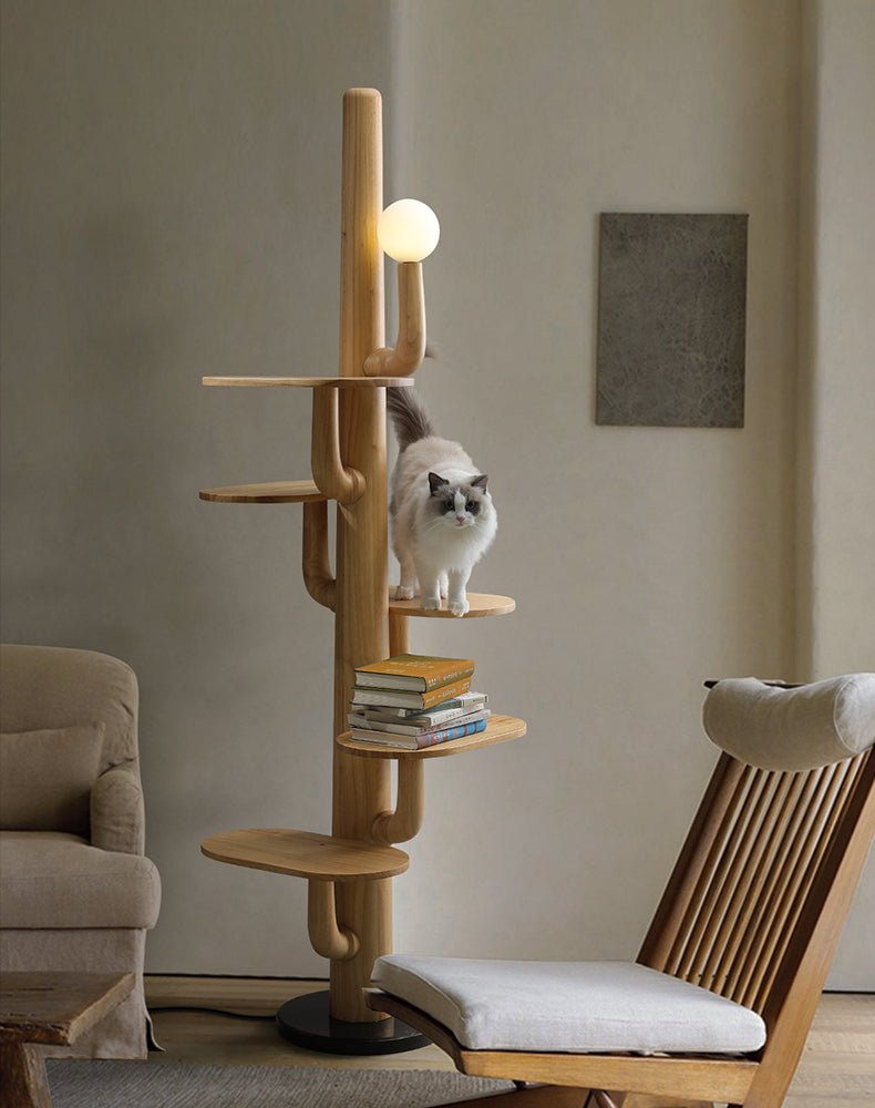 Lumo Tree Floor Lamp – Sculptural Wooden Pet Tower with Ambient LED Light