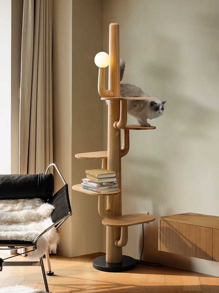 Lumo Tree Floor Lamp – Sculptural Wooden Pet Tower with Ambient LED Light
