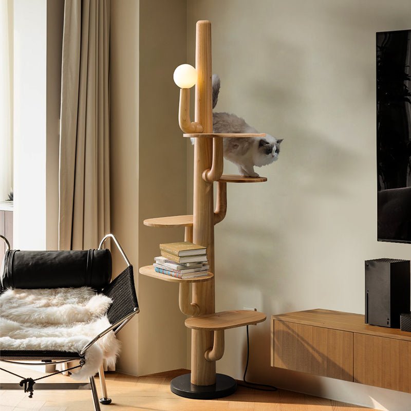Lumo Tree Floor Lamp – Sculptural Wooden Pet Tower with Ambient LED Light