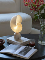 Lumora Shell Table Lamp in Alabaster and Brass by