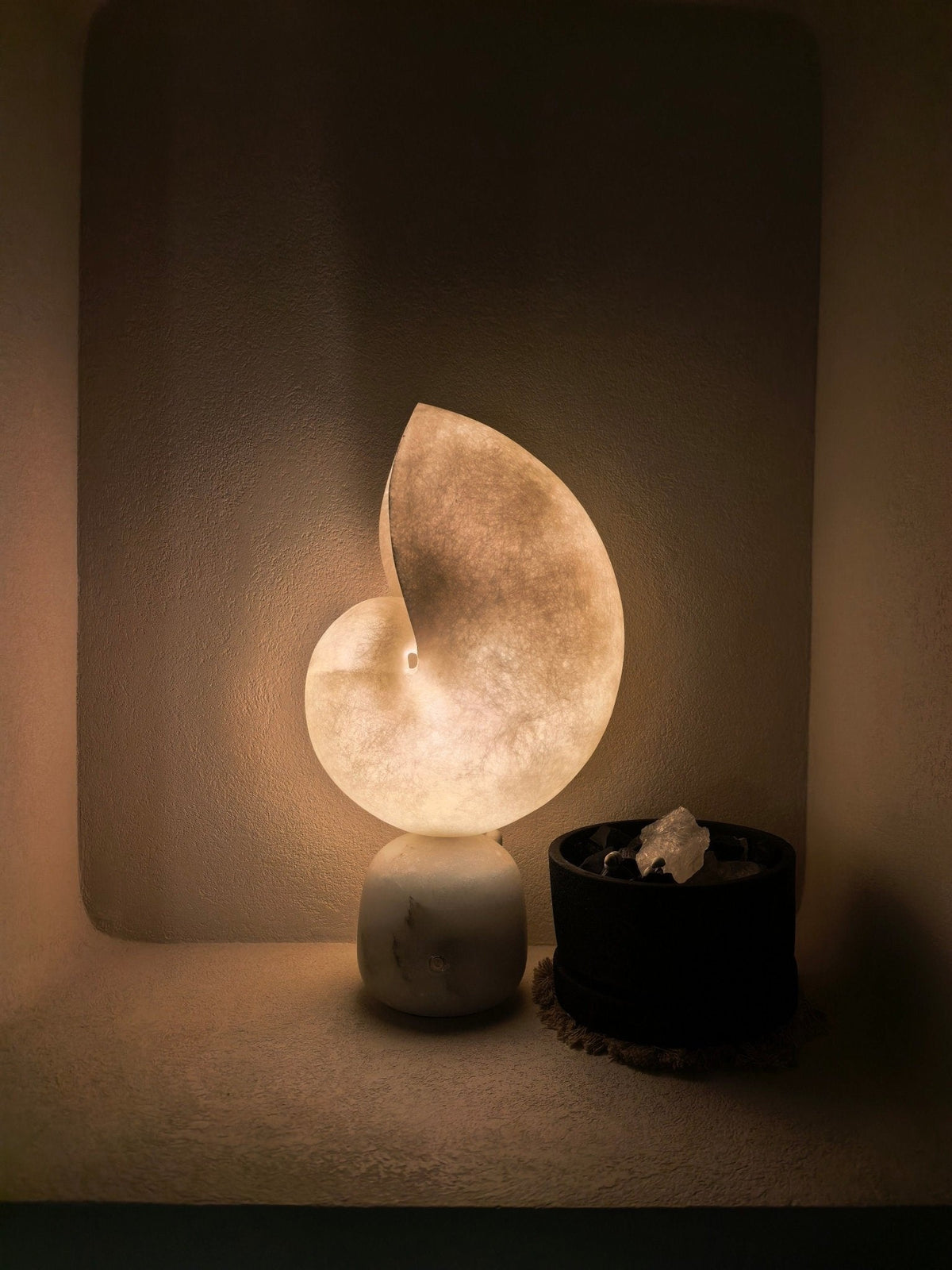 Lumora Shell Table Lamp in Alabaster and Brass by
